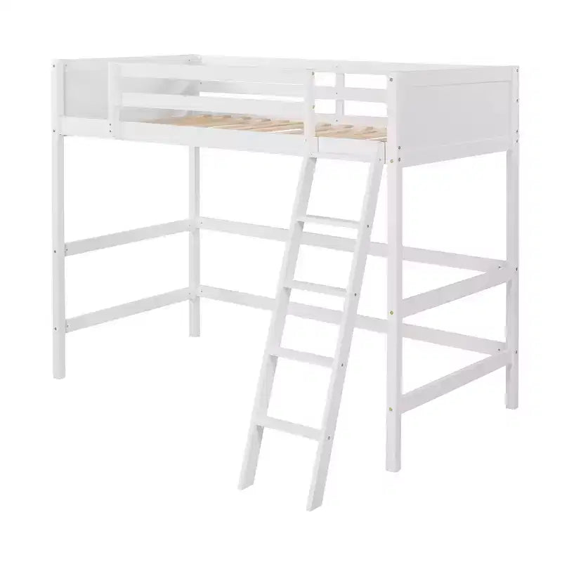 Luxystar Cama Alta Moderna de Madera Doble con Escalera y Barandillas, Blanca