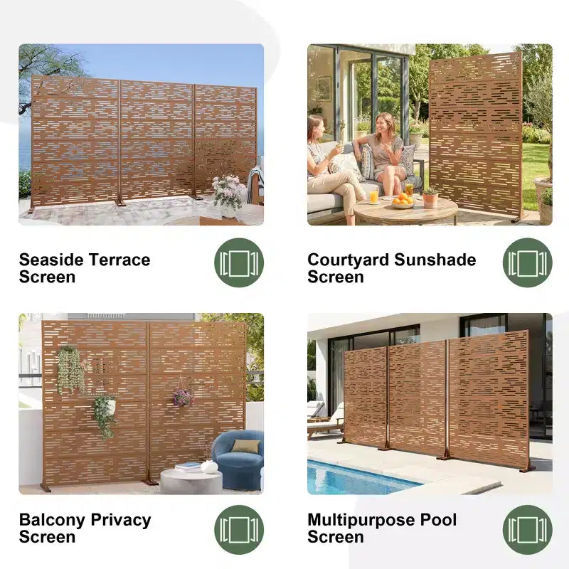 Pantalla de privacidad metálica exterior Dovelina Paneles de valla independientes Enrejado decorativo para jardín, terraza, patio - 72 x 47/70/94