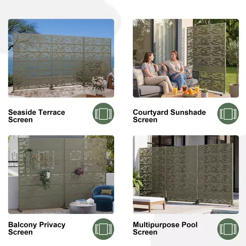 Pantalla de privacidad metálica exterior Dovelina Paneles de valla independientes Enrejado decorativo para jardín, terraza, patio - 72 x 47/70/94