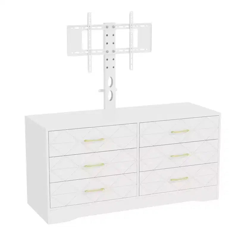 Mueble para TV con Soporte Ajustable y 6 Cajones, Centro de Entretenimiento para TVs de 32-80 pulgadas, Consola Multimedia para Dormitorio o Sala de Estar