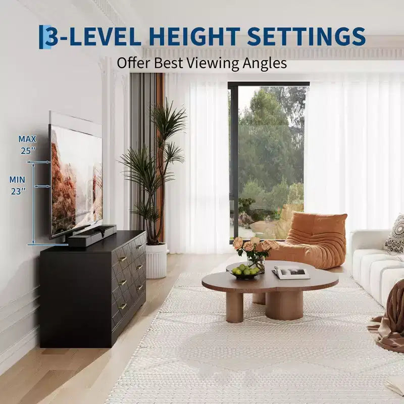 Mueble para TV con Soporte Ajustable y 6 Cajones, Centro de Entretenimiento para TVs de 32-80 pulgadas, Consola Multimedia para Dormitorio o Sala de Estar