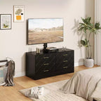 Mueble para TV con Soporte Ajustable y 6 Cajones, Centro de Entretenimiento para TVs de 32-80 pulgadas, Consola Multimedia para Dormitorio o Sala de Estar