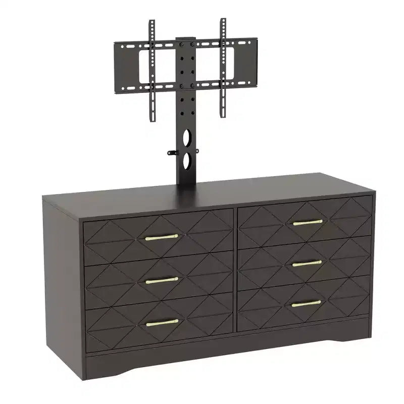 Mueble para TV con Soporte Ajustable y 6 Cajones, Centro de Entretenimiento para TVs de 32-80 pulgadas, Consola Multimedia para Dormitorio o Sala de Estar