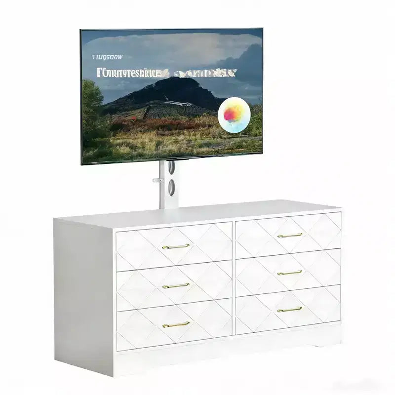 Mueble para TV con Soporte Ajustable y 6 Cajones, Centro de Entretenimiento para TVs de 32-80 pulgadas, Consola Multimedia para Dormitorio o Sala de Estar