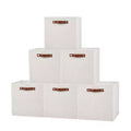 6 Pack Linen Storage Bins,11Foldable Cube Baskets with Leather Handles,Collapsible Fabric Shelf Organizer Boxes for Closet, Shelves