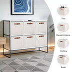 6 Pack Linen Storage Bins,11Foldable Cube Baskets with Leather Handles,Collapsible Fabric Shelf Organizer Boxes for Closet, Shelves