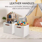 6 Pack Linen Storage Bins,11Foldable Cube Baskets with Leather Handles,Collapsible Fabric Shelf Organizer Boxes for Closet, Shelves