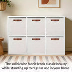 6 Pack Linen Storage Bins,11Foldable Cube Baskets with Leather Handles,Collapsible Fabric Shelf Organizer Boxes for Closet, Shelves