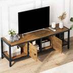 Mueble de TV Marrón Rústico para Sala de Estar, Centro de Entretenimiento de 65 Pulgadas con 2 Gabinetes, Estantes Abiertos, Patas de Metal, Compatible con Televisores de hasta 75 Pulgadas