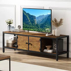 Mueble de TV Marrón Rústico para Sala de Estar, Centro de Entretenimiento de 65 Pulgadas con 2 Gabinetes, Estantes Abiertos, Patas de Metal, Compatible con Televisores de hasta 75 Pulgadas