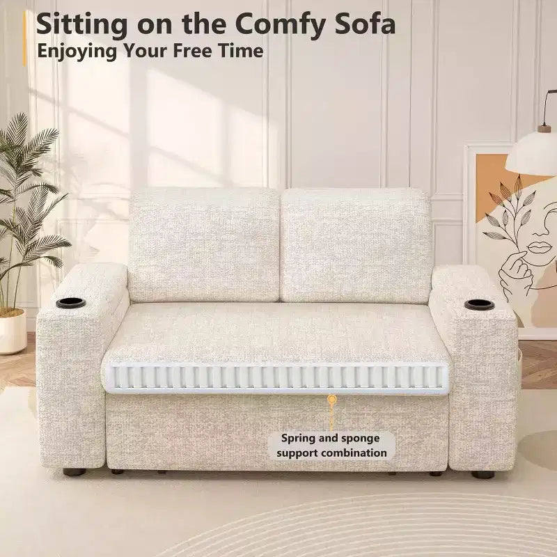 Dyonery Sofá Cama 4 en 1 de 65.5" con Respaldo Ajustable, Carga USB y Tipo C, Portavasos, Bolsillos Laterales, Montaje sin Herramientas, Verde