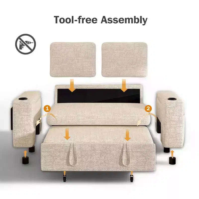 Dyonery Sofá Cama 4 en 1 de 65.5" con Respaldo Ajustable, Carga USB y Tipo C, Portavasos, Bolsillos Laterales, Montaje sin Herramientas, Verde
