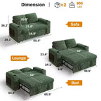 Dyonery Sofá Cama 4 en 1 de 65.5" con Respaldo Ajustable, Carga USB y Tipo C, Portavasos, Bolsillos Laterales, Montaje sin Herramientas, Verde