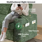 Dyonery Sofá Cama 4 en 1 de 65.5" con Respaldo Ajustable, Carga USB y Tipo C, Portavasos, Bolsillos Laterales, Montaje sin Herramientas, Verde
