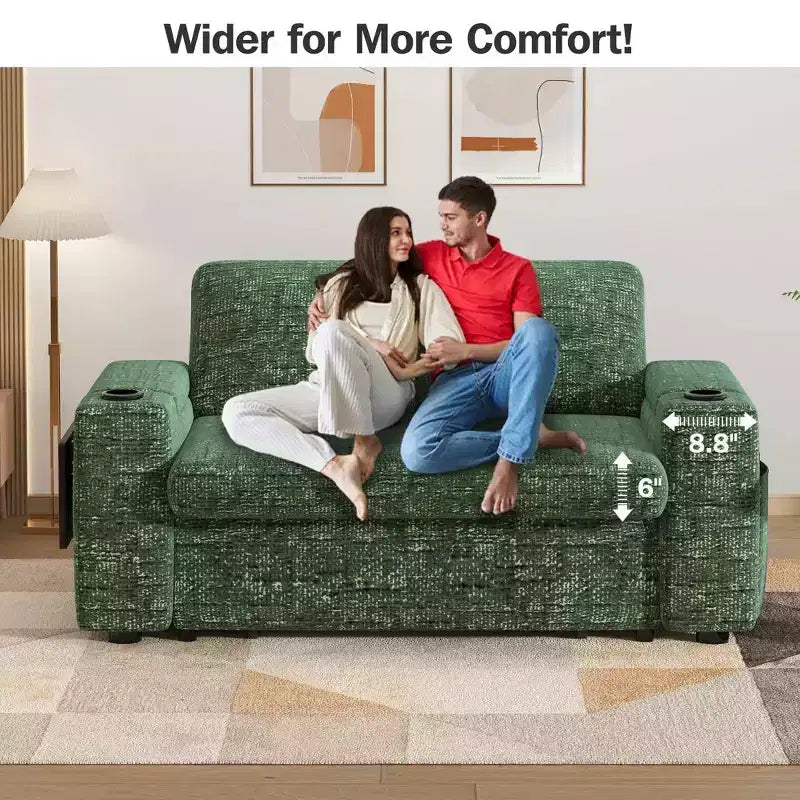 Dyonery Sofá Cama 4 en 1 de 65.5" con Respaldo Ajustable, Carga USB y Tipo C, Portavasos, Bolsillos Laterales, Montaje sin Herramientas, Verde