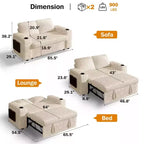 Dyonery Sofá Cama 4 en 1 de 65.5" con Respaldo Ajustable, Carga USB y Tipo C, Portavasos, Bolsillos Laterales, Montaje sin Herramientas, Verde