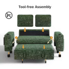 Dyonery Sofá Cama 4 en 1 de 65.5" con Respaldo Ajustable, Carga USB y Tipo C, Portavasos, Bolsillos Laterales, Montaje sin Herramientas, Verde