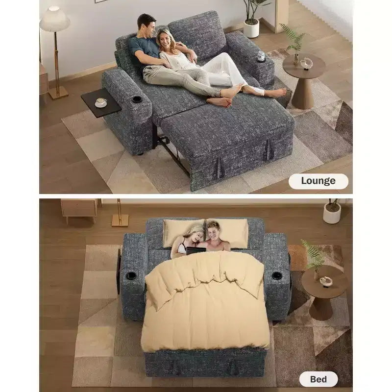 Dyonery Sofá Cama 4 en 1 de 65.5" con Respaldo Ajustable, Carga USB y Tipo C, Portavasos, Bolsillos Laterales, Montaje sin Herramientas, Verde