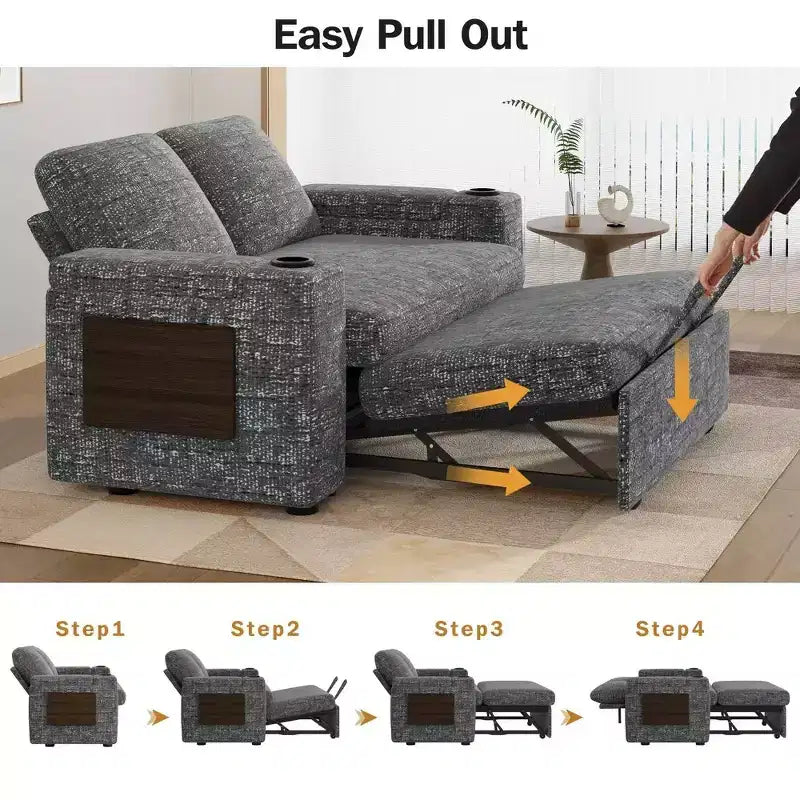 Dyonery Sofá Cama 4 en 1 de 65.5" con Respaldo Ajustable, Carga USB y Tipo C, Portavasos, Bolsillos Laterales, Montaje sin Herramientas, Verde