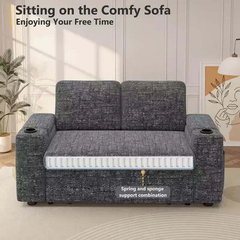 Dyonery Sofá Cama 4 en 1 de 65.5" con Respaldo Ajustable, Carga USB y Tipo C, Portavasos, Bolsillos Laterales, Montaje sin Herramientas, Verde