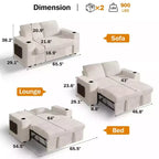 Dyonery Sofá Cama 4 en 1 de 65.5" con Respaldo Ajustable, Carga USB y Tipo C, Portavasos, Bolsillos Laterales, Montaje sin Herramientas, Verde