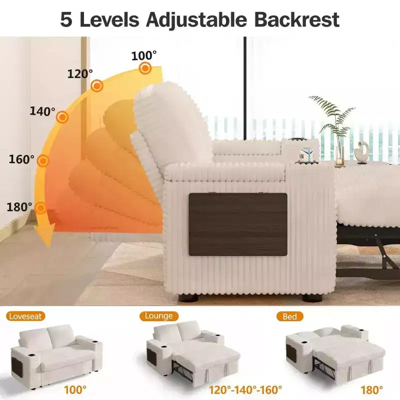 Dyonery Sofá Cama 4 en 1 de 65.5" con Respaldo Ajustable, Carga USB y Tipo C, Portavasos, Bolsillos Laterales, Montaje sin Herramientas, Verde