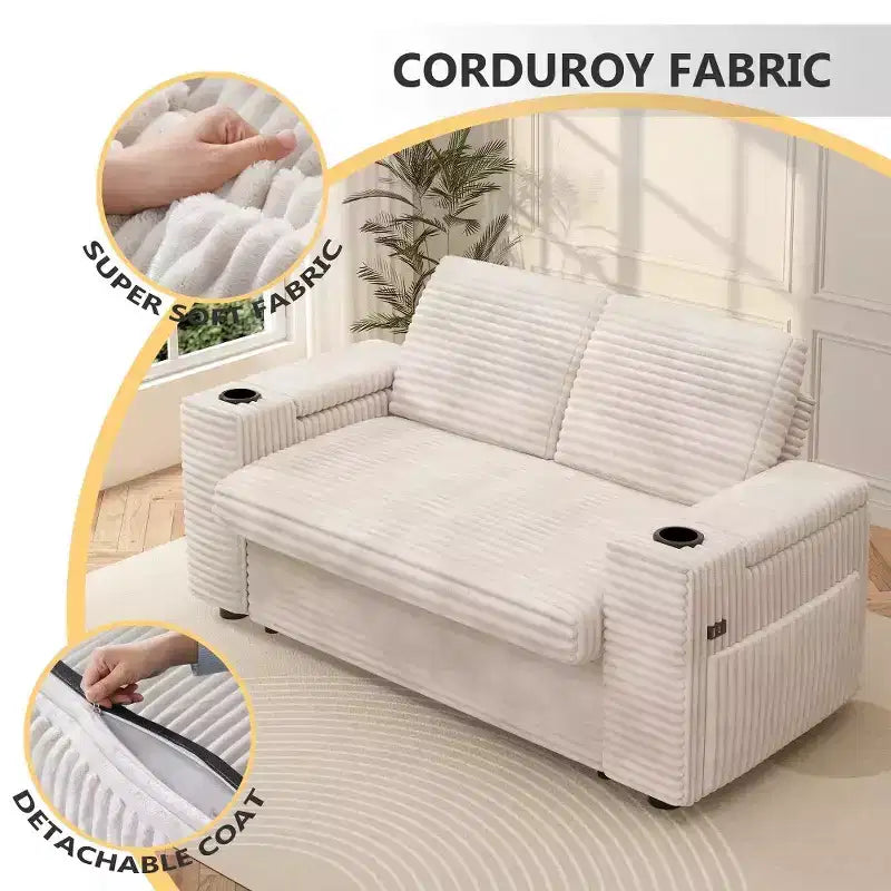 Dyonery Sofá Cama 4 en 1 de 65.5" con Respaldo Ajustable, Carga USB y Tipo C, Portavasos, Bolsillos Laterales, Montaje sin Herramientas, Verde