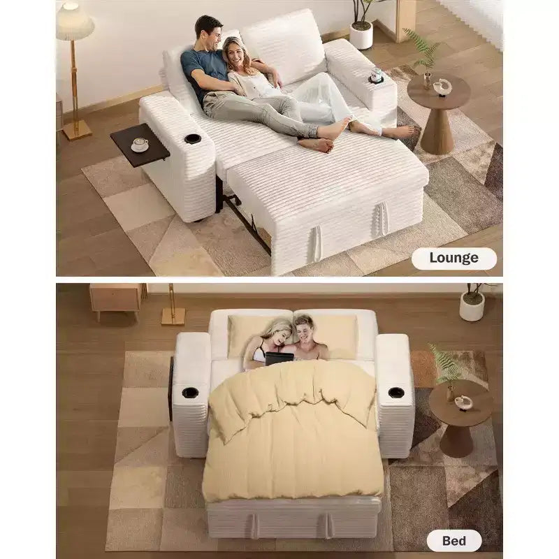 Dyonery Sofá Cama 4 en 1 de 65.5" con Respaldo Ajustable, Carga USB y Tipo C, Portavasos, Bolsillos Laterales, Montaje sin Herramientas, Verde