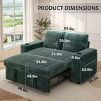 Dyonery Sofá Cama 4 en 1 de 65.5" con Respaldo Ajustable, Carga USB y Tipo C, Portavasos, Bolsillos Laterales, Montaje sin Herramientas, Verde