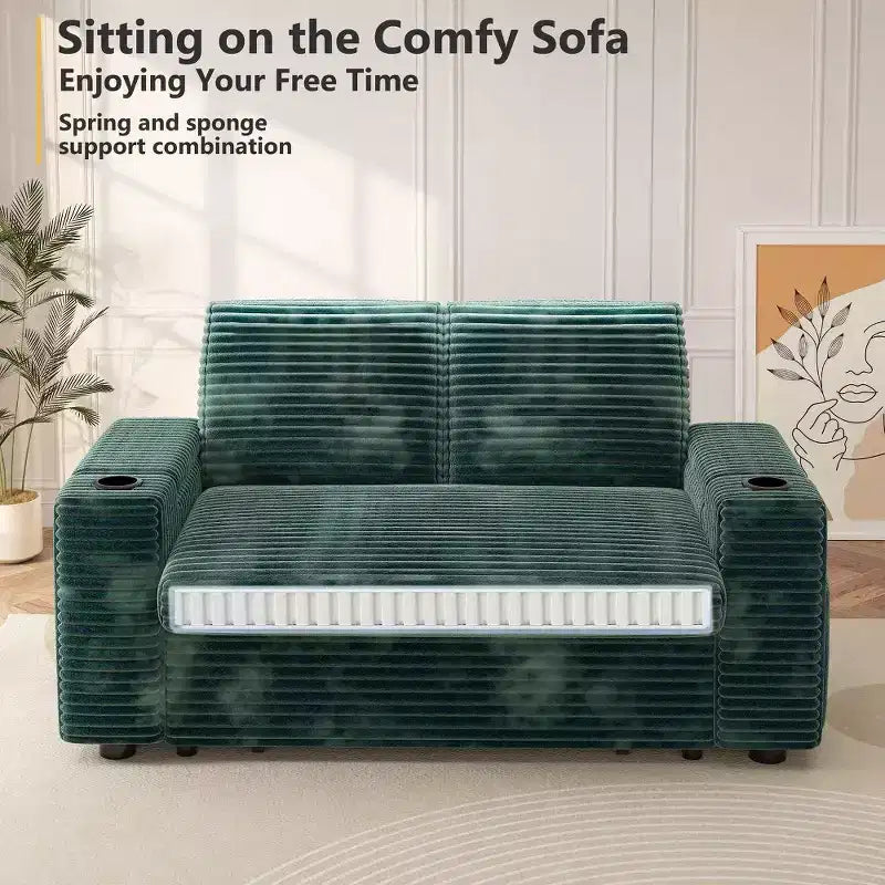 Dyonery Sofá Cama 4 en 1 de 65.5" con Respaldo Ajustable, Carga USB y Tipo C, Portavasos, Bolsillos Laterales, Montaje sin Herramientas, Verde