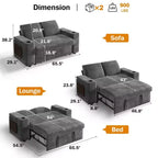Dyonery Sofá Cama 4 en 1 de 65.5" con Respaldo Ajustable, Carga USB y Tipo C, Portavasos, Bolsillos Laterales, Montaje sin Herramientas, Verde