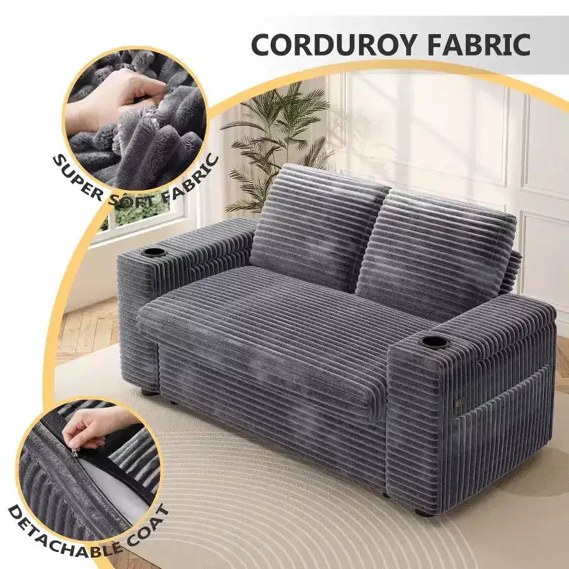 Dyonery Sofá Cama 4 en 1 de 65.5" con Respaldo Ajustable, Carga USB y Tipo C, Portavasos, Bolsillos Laterales, Montaje sin Herramientas, Verde