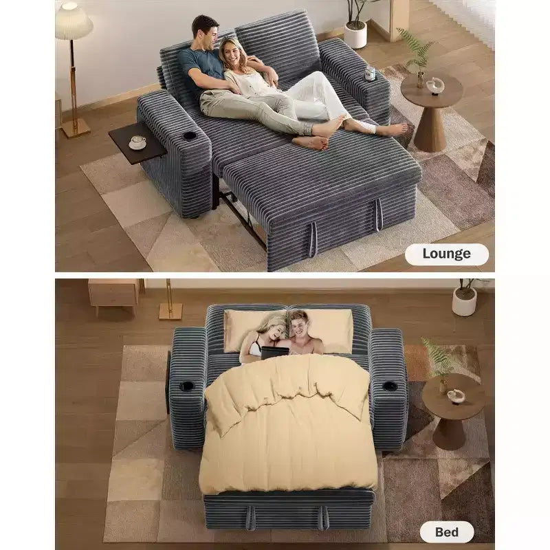 Dyonery Sofá Cama 4 en 1 de 65.5" con Respaldo Ajustable, Carga USB y Tipo C, Portavasos, Bolsillos Laterales, Montaje sin Herramientas, Verde