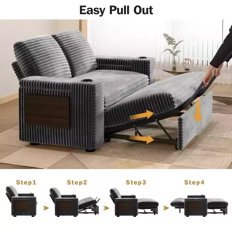 Dyonery Sofá Cama 4 en 1 de 65.5" con Respaldo Ajustable, Carga USB y Tipo C, Portavasos, Bolsillos Laterales, Montaje sin Herramientas, Verde