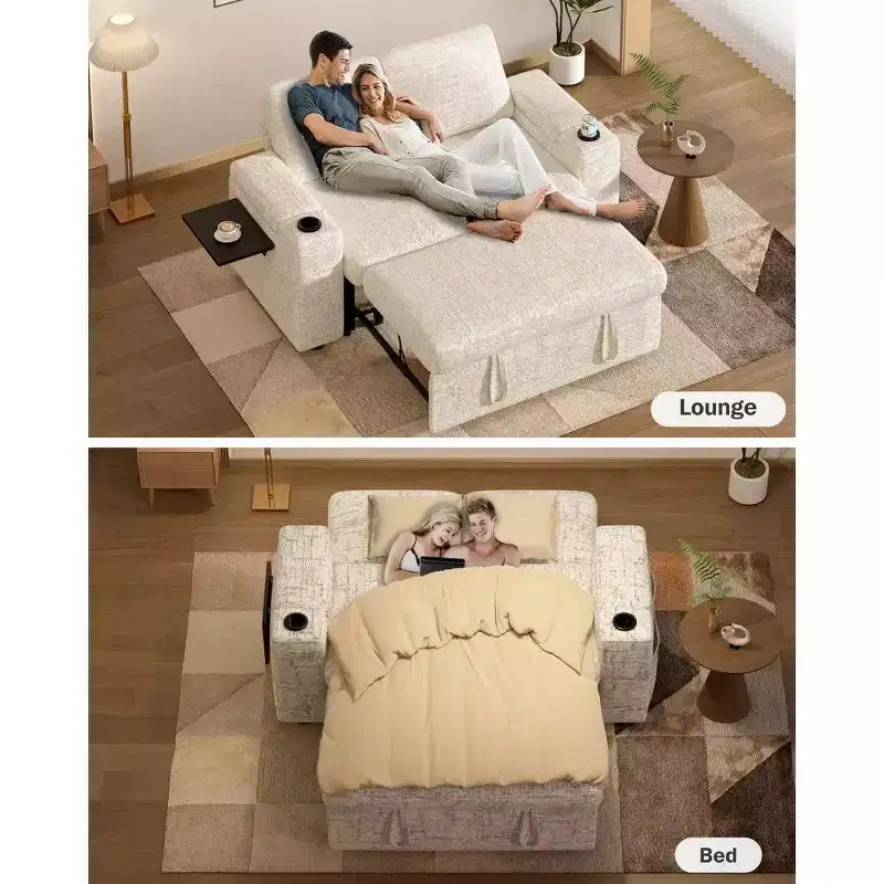 Dyonery Sofá Cama 4 en 1 de 65.5" con Respaldo Ajustable, Carga USB y Tipo C, Portavasos, Bolsillos Laterales, Montaje sin Herramientas, Verde
