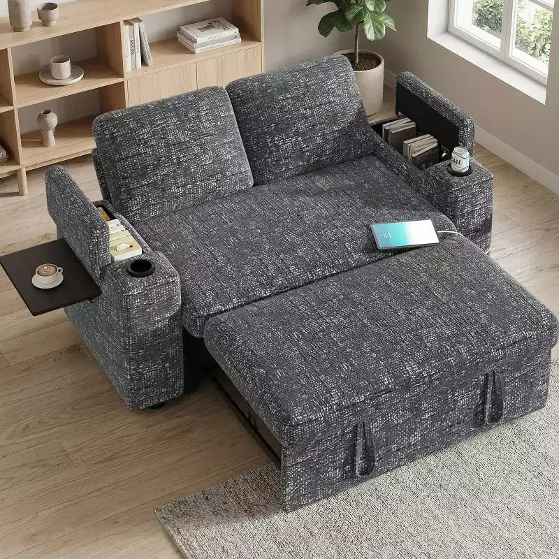 Dyonery Sofá Cama 4 en 1 de 65.5" con Respaldo Ajustable, Carga USB y Tipo C, Portavasos, Bolsillos Laterales, Montaje sin Herramientas, Verde