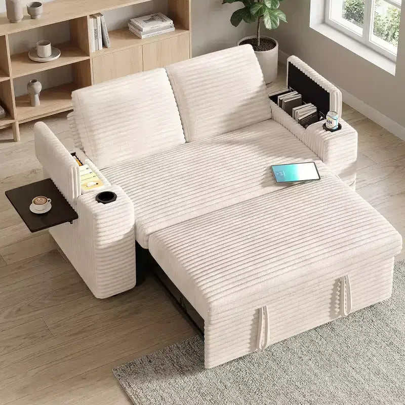 Dyonery Sofá Cama 4 en 1 de 65.5" con Respaldo Ajustable, Carga USB y Tipo C, Portavasos, Bolsillos Laterales, Montaje sin Herramientas, Verde