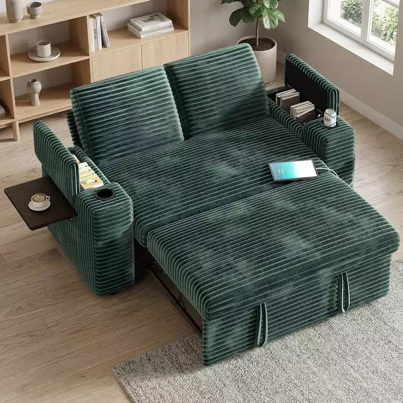 Dyonery Sofá Cama 4 en 1 de 65.5" con Respaldo Ajustable, Carga USB y Tipo C, Portavasos, Bolsillos Laterales, Montaje sin Herramientas, Verde