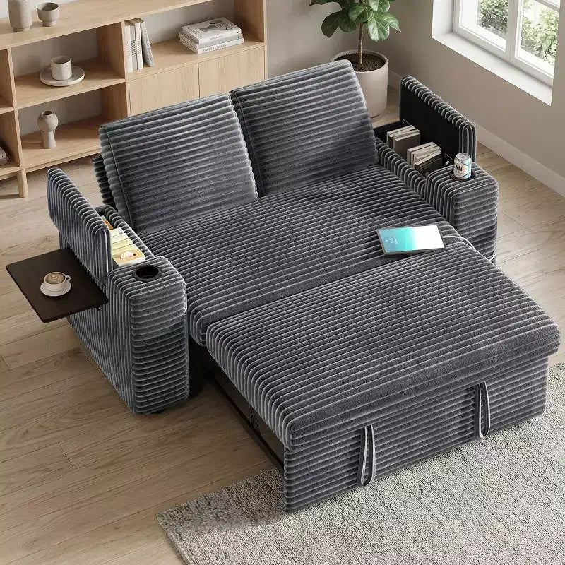 Dyonery Sofá Cama 4 en 1 de 65.5" con Respaldo Ajustable, Carga USB y Tipo C, Portavasos, Bolsillos Laterales, Montaje sin Herramientas, Verde