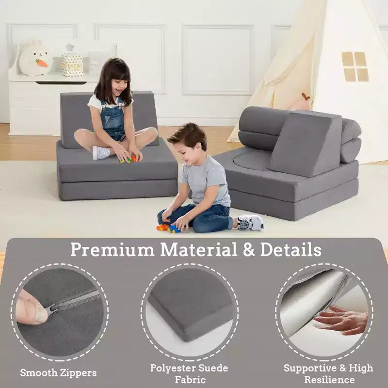 Sofá de juegos, sofá modular de 10 piezas, sofá de espuma para niños pequeños con esponja de alta densidad para jugar, crear, dormir, muebles imaginativos para niños