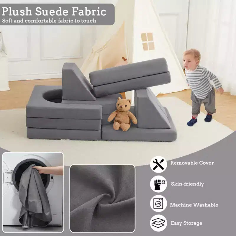 Sofá de juegos, sofá modular de 10 piezas, sofá de espuma para niños pequeños con esponja de alta densidad para jugar, crear, dormir, muebles imaginativos para niños
