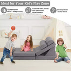 Sofá de juegos, sofá modular de 10 piezas, sofá de espuma para niños pequeños con esponja de alta densidad para jugar, crear, dormir, muebles imaginativos para niños