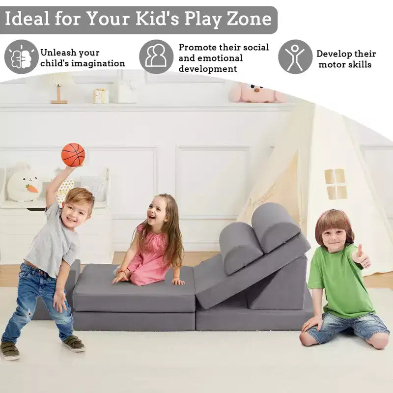 Sofá de juegos, sofá modular de 10 piezas, sofá de espuma para niños pequeños con esponja de alta densidad para jugar, crear, dormir, muebles imaginativos para niños