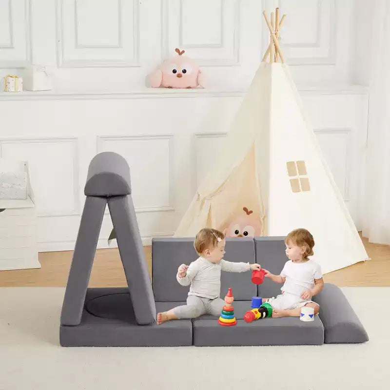 Sofá de juegos, sofá modular de 10 piezas, sofá de espuma para niños pequeños con esponja de alta densidad para jugar, crear, dormir, muebles imaginativos para niños