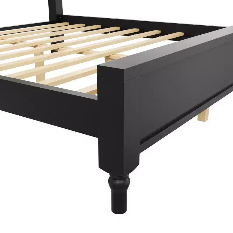 Cama de plataforma ModernLuxe tamaño Queen/King con cabecero curvo tapizado, estructura de cama de madera de pino, no necesita somier