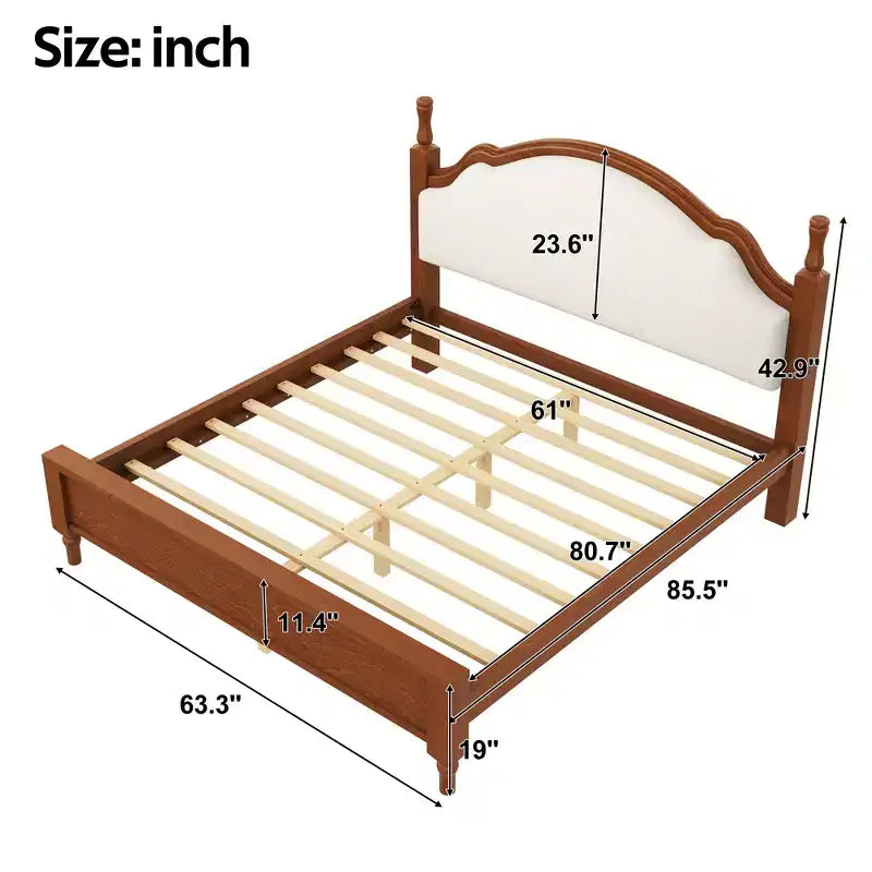 Cama de plataforma ModernLuxe tamaño Queen/King con cabecero curvo tapizado, estructura de cama de madera de pino, no necesita somier