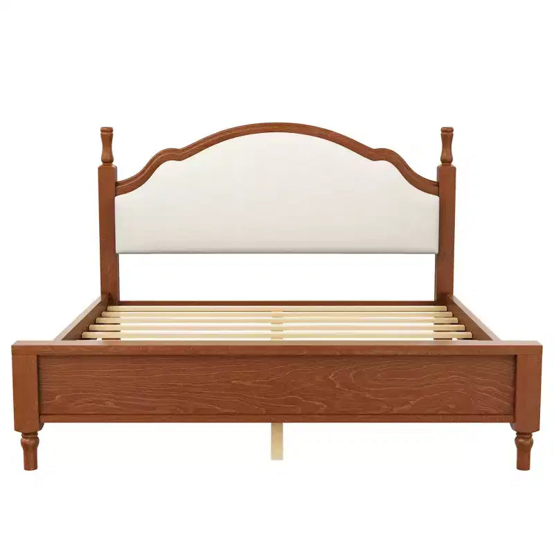 Cama de plataforma ModernLuxe tamaño Queen/King con cabecero curvo tapizado, estructura de cama de madera de pino, no necesita somier