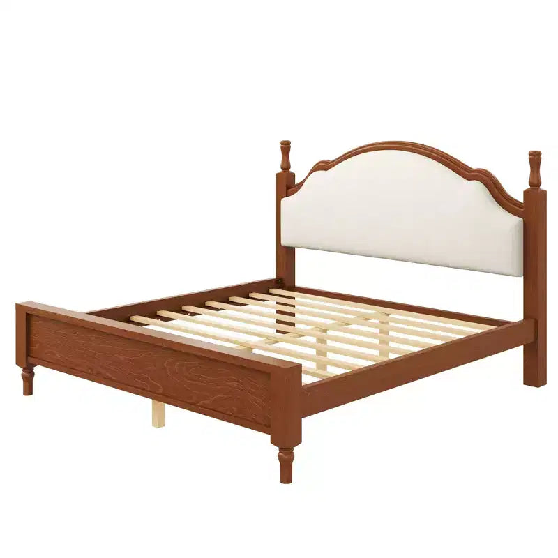 Cama de plataforma ModernLuxe tamaño Queen/King con cabecero curvo tapizado, estructura de cama de madera de pino, no necesita somier