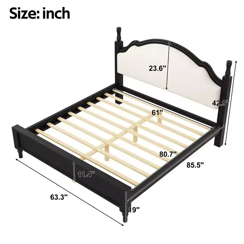 Cama de plataforma ModernLuxe tamaño Queen/King con cabecero curvo tapizado, estructura de cama de madera de pino, no necesita somier