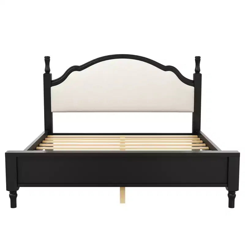 Cama de plataforma ModernLuxe tamaño Queen/King con cabecero curvo tapizado, estructura de cama de madera de pino, no necesita somier
